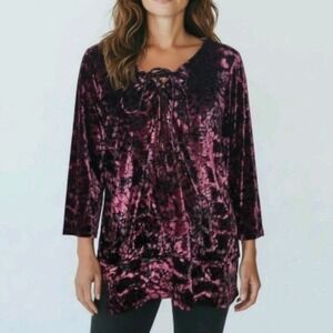 Venus Top‎ Womens Plus Size 2X Purple Black Velvet Burnout Tie Front Whimsygoth